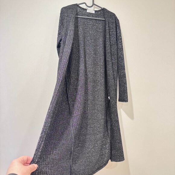Accent Black Shimmer Metallic Cardigan | Size L | 42” Long - Picture 3 of 7